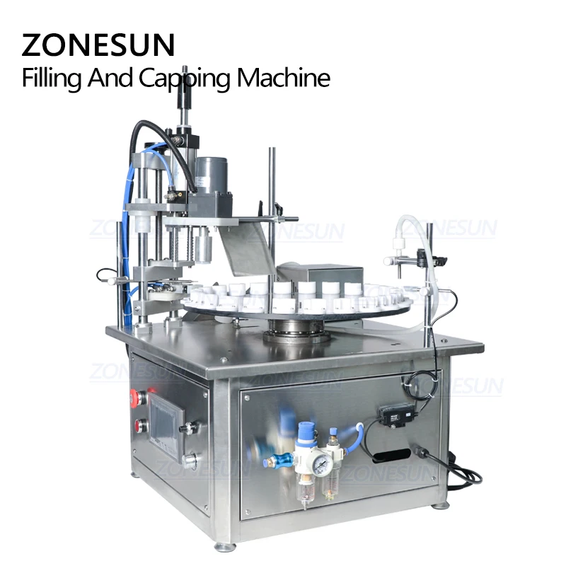  ZONESUN ZS-AFC1M Настольный моноблок с эфирным маслом Роторная автоматическая 2 в 1 маленькая машина для наполнения и укупорки стеклянных