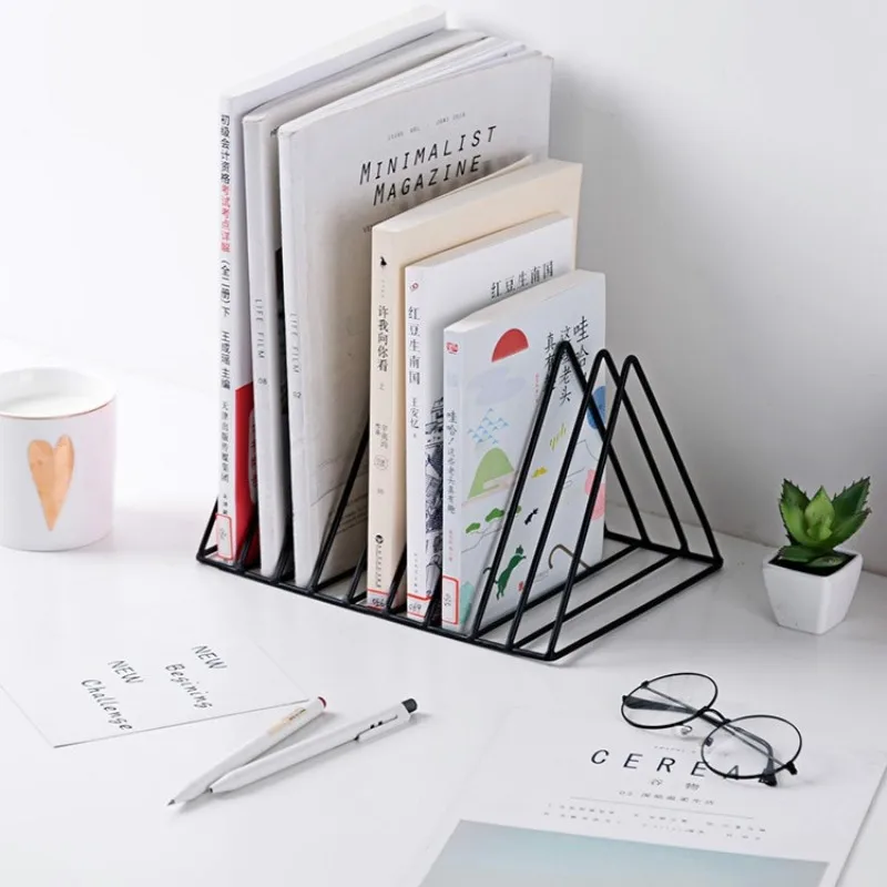Portable Storage Rack for File Magazine Book 7 Slot Metal Racks Triangle Holder Organizer for Office Home Storage Shelf