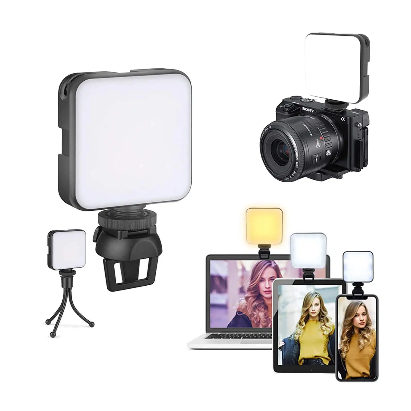 Rechargeable Clip-on LED Video Selfie Fill Light with 5 Lighting Mode Phone Ring Mini Portable Clip