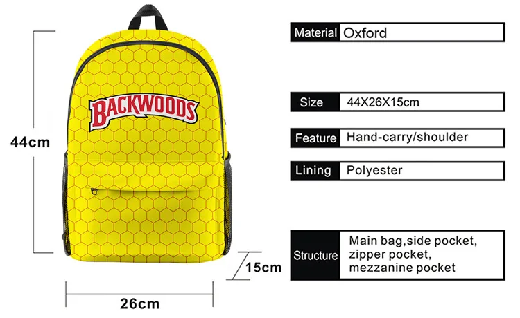 Wholesale Fashionable 3Pcs Backwoods Cigar Backpack For Boys Men Backwood Print Bag Laptop Shoulder School Bag Travel Bag