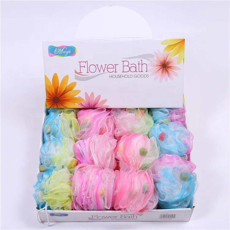 2022 hotselling tri-color nylon mesh sponge loofah bath puff shower ball  bath  sponge