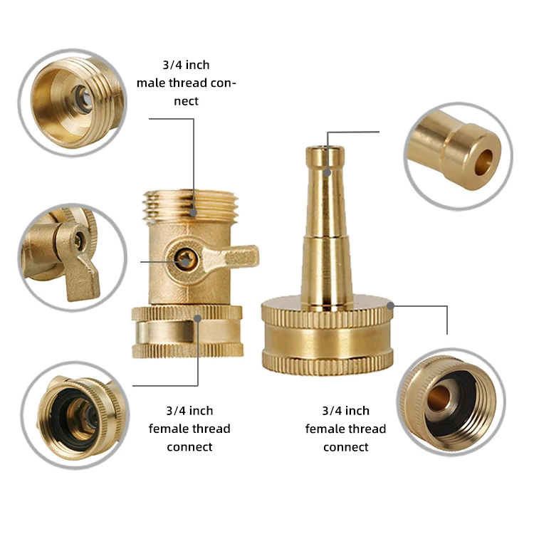 Brass Water Hose High Pressure Jet Sweeper Sprayer Nozzles with Garden Hose On Off Valve