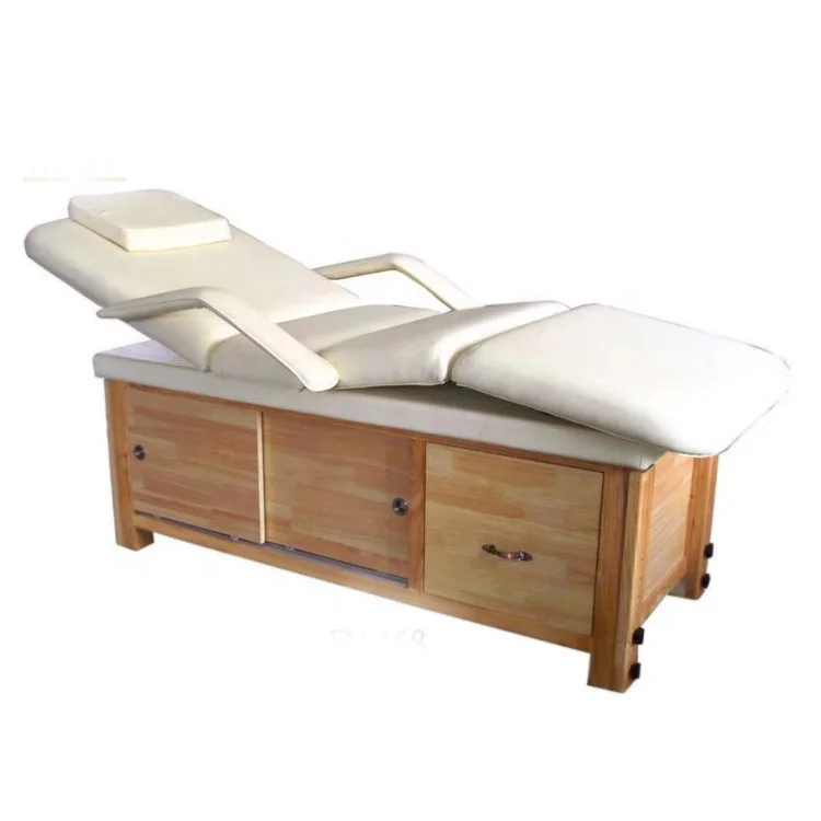 Solid wood facial massage bed spa bed massage table massage bed with cabinet