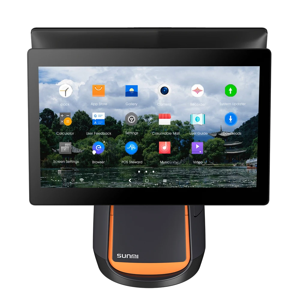 15 inch sunmi t2s Camera Wi-Fi 64+4G dual screen android pos terminal for store