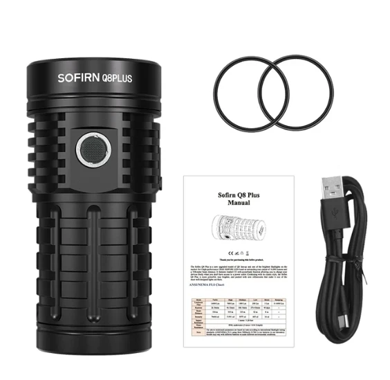 Sofirn 16000lm  Q8 plus Long Throwing Outdoor Strong Rechargeable LED Flashlight Waterproof Tactical Light with Power Bank Funct