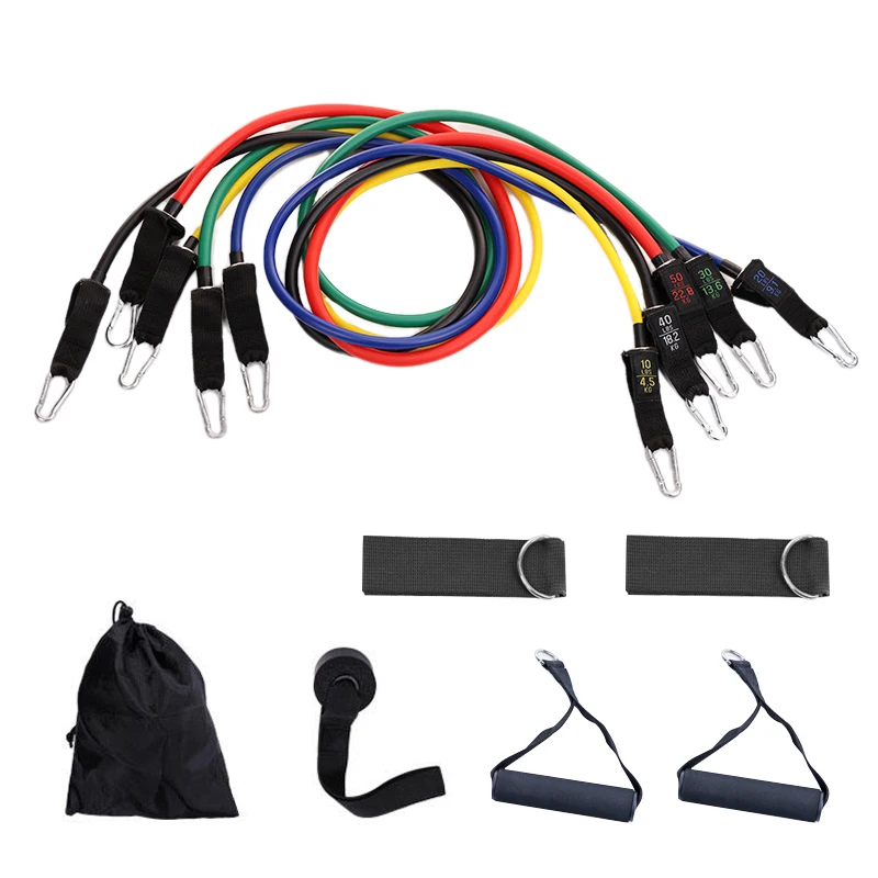 Hot Sale Home Gym Workout 11 Pcs Rubber Elastic Fitness Band Resistance Band Set