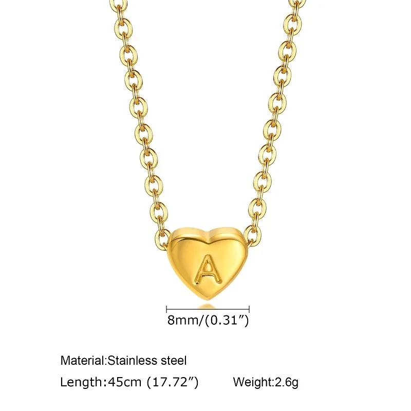 Joolim Jewelry  High End 18k Gold Plated Dainty Chain Alphabet Heart Pendant Necklace Trendy Stainless Steel Jewelry Wholesale