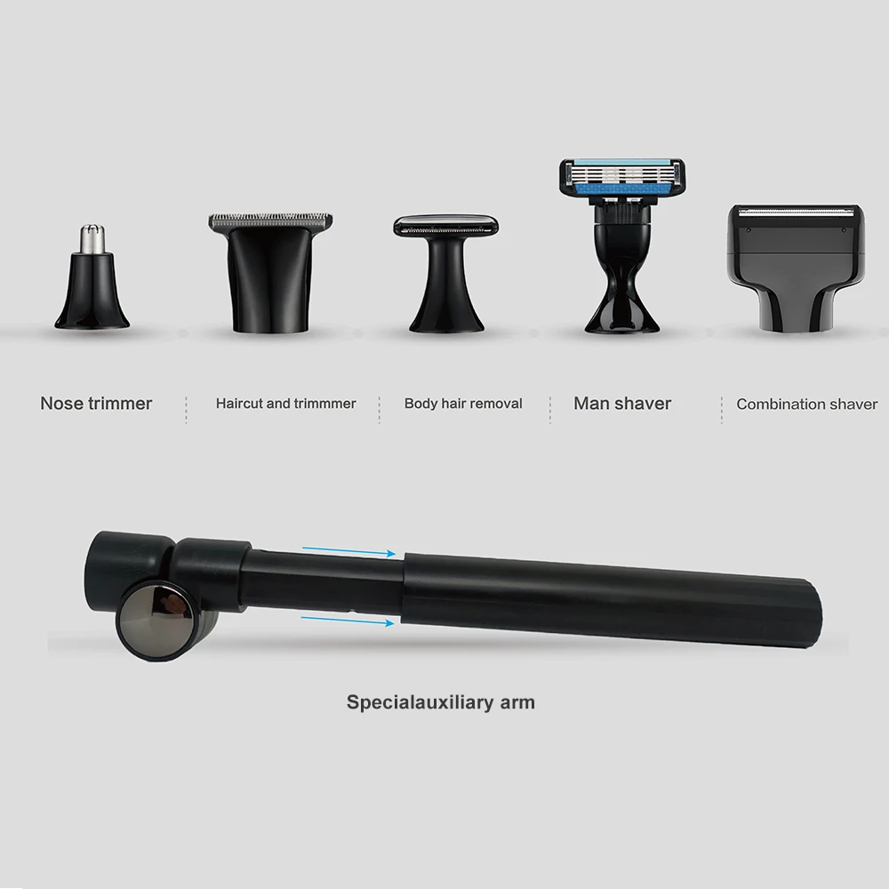 5in1 man trimmer kit with extension rod electric back hair shaver man beard shaver and hair removal and nose trimmer waterproof