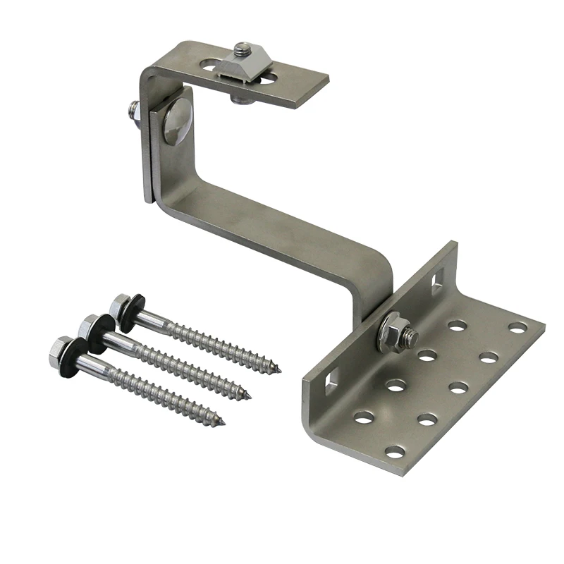 2 Screws and Bolts SUS304 Material Adjustable Height Solar Panel Roof Tiles Hook Solar Rail Mounting System