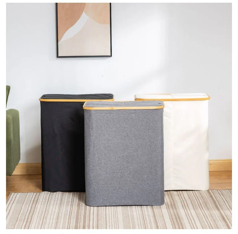 Wholesale Collapsible Large Laundry Hamper With Lid Bamboo Dirty Clothes Toys Storage Basket Box Oxford Fabric Laundry Basket