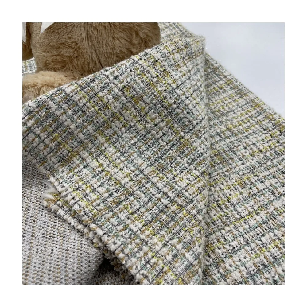 80%P18%C 2%SP 350GSM coarse needle jacquard tweed fabric for autumn jacket celebrities style