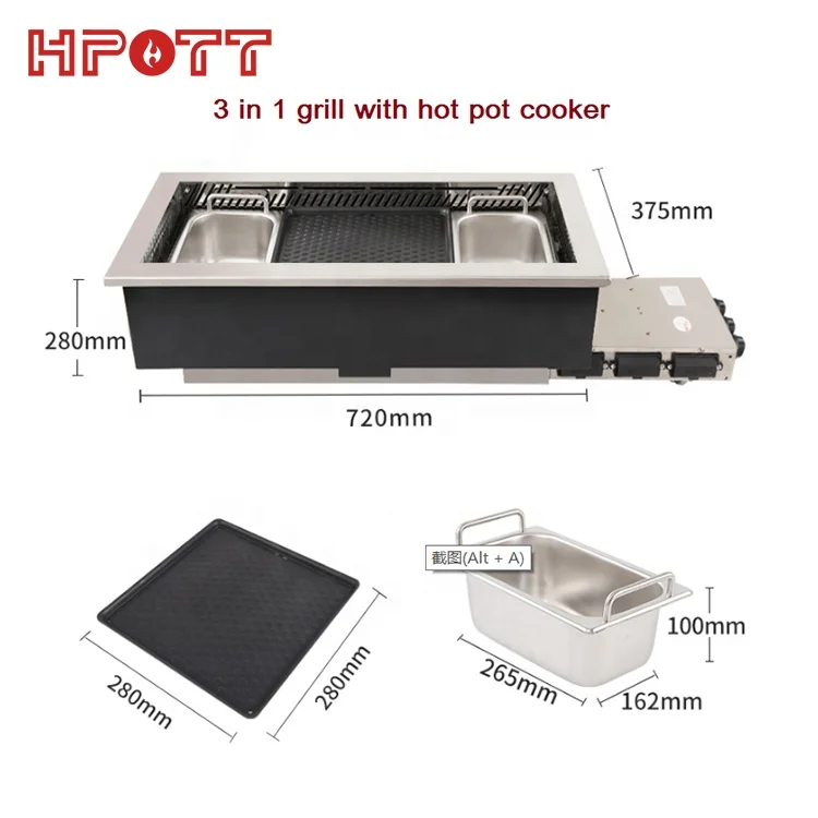 Custom Propane LNG LPG Catering Smokeless Indoor Korean BBQ Grill Gas Hot Pot Table For Restaurant