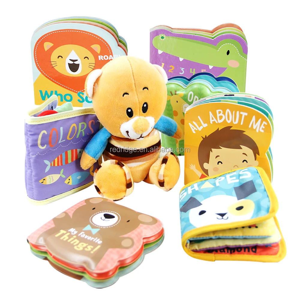 Skoodle Little Learners Baby Book Gift Set with Bath Books, Board Books, Cloth Books And Bear Plush Pal for kids