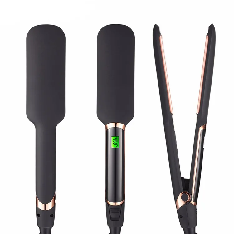 professional infrared hair iron LCD display wide plate MCH fast heating ceramic titanium coating hair straightener