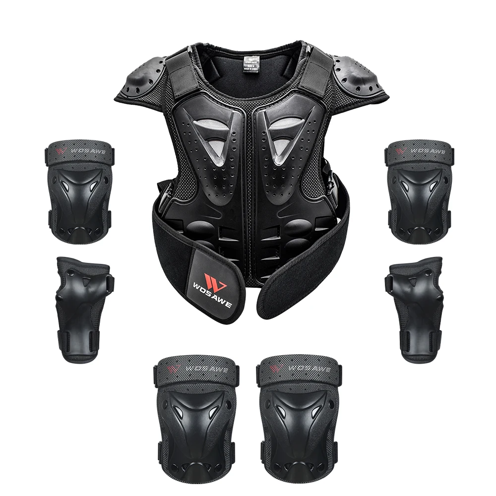 WOSAWE Children Vest Armor Kids Motocross Skateboarding Jacket Chest Spine Protection Gear Shoulder Elbow Knee Guard Safety Kits