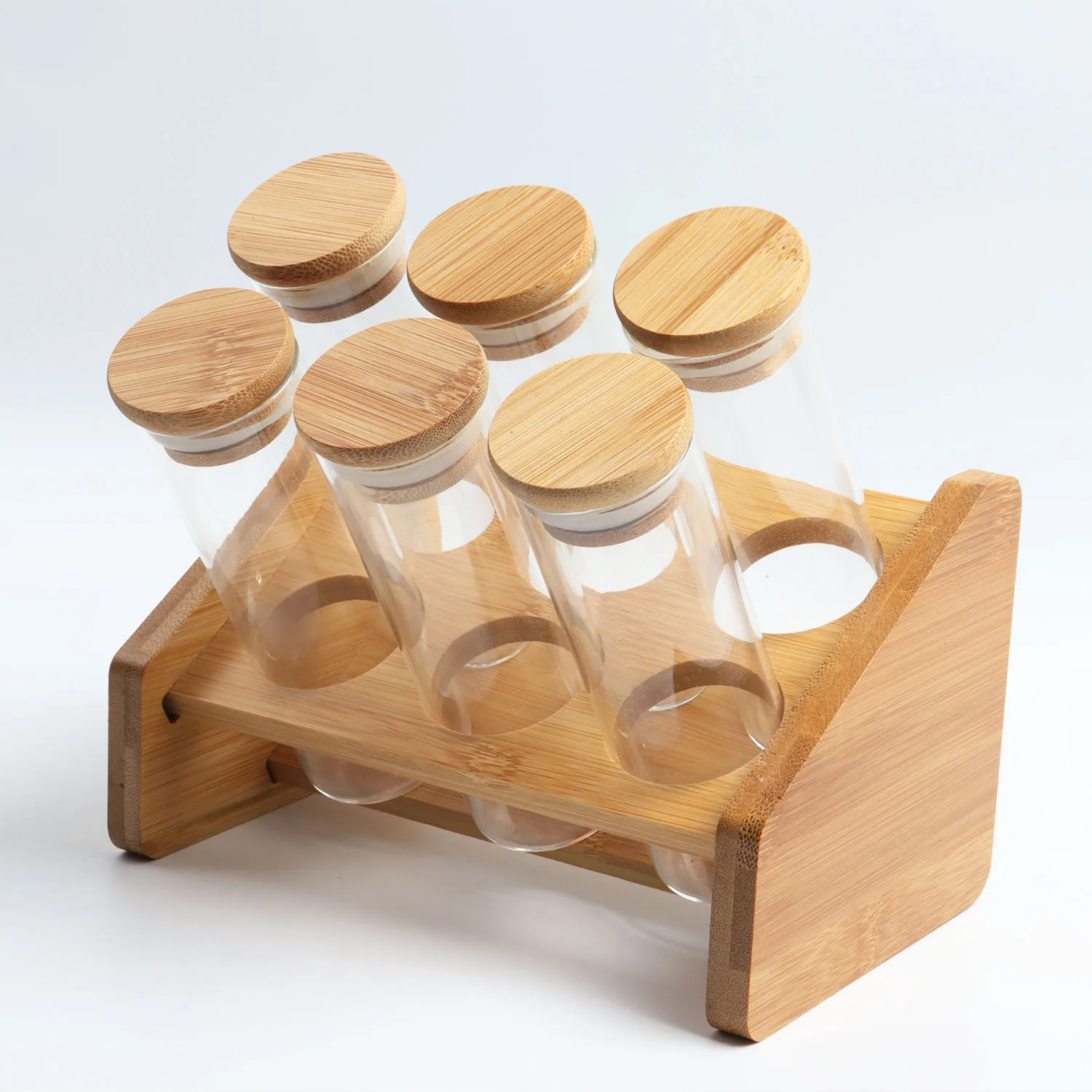 7pcs Wholesale  high borosilicate glass food storage jar suit with bamboo lid round