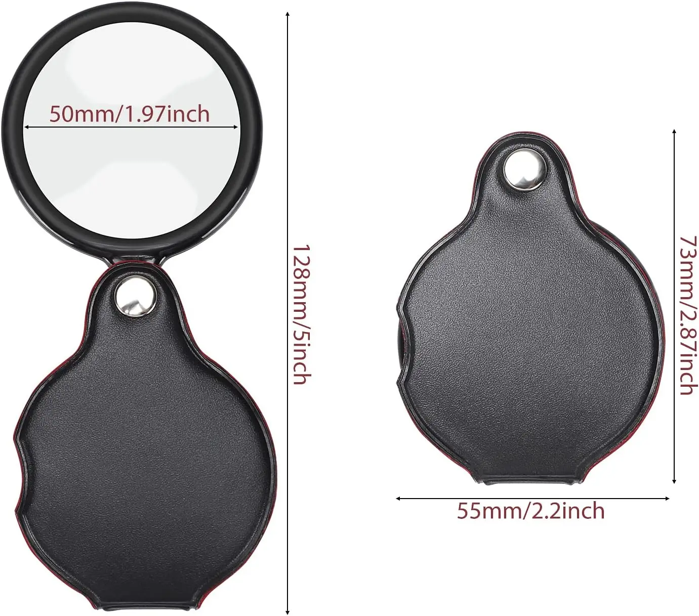 6X 60mm Small Magnifying Glass Pocket Magnifier Folding Magnify Glass with Rotating Protective Holster