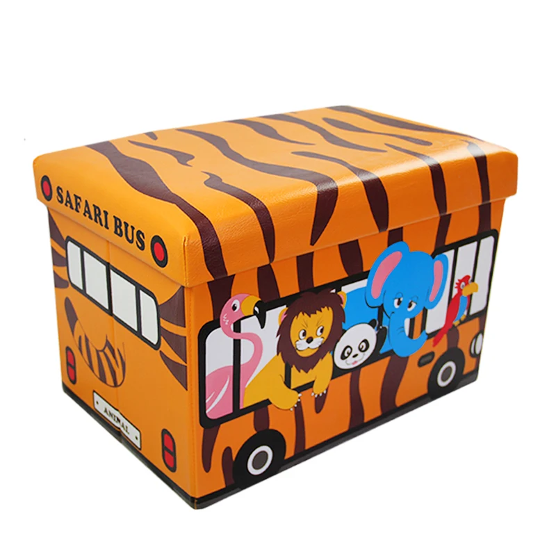 HStex PVC leather kids car storage stool box folding shoes changing stool storage box pouf chair