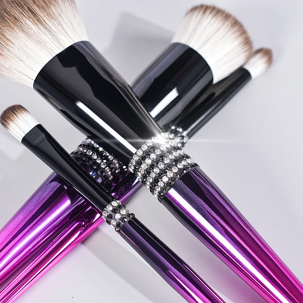 12pcs Luxury glitter diamond bling private label makeup brush metal classic gradient purple blue brush custom logo makeup brush