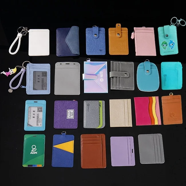 custom logo gift leather bus card holder wallet cardholder zipper student employee id card case pocket pu leather card holder