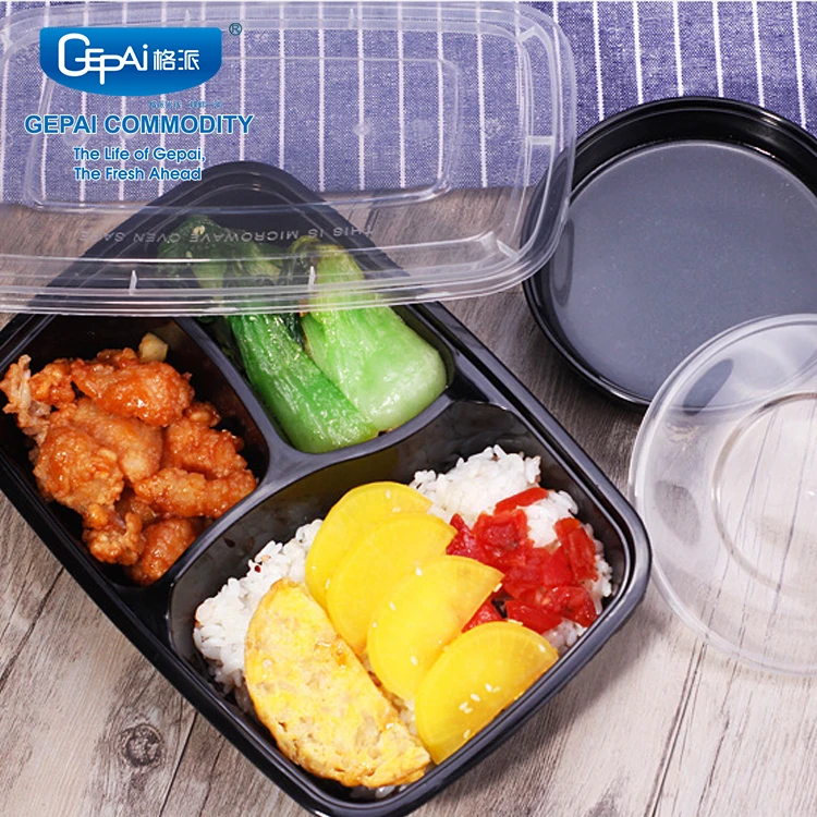 American 1000ml Disposable Food Grade Plastic Meal Prep Containers 3 Compartment Bento Box for Food Storage Industrial Use
