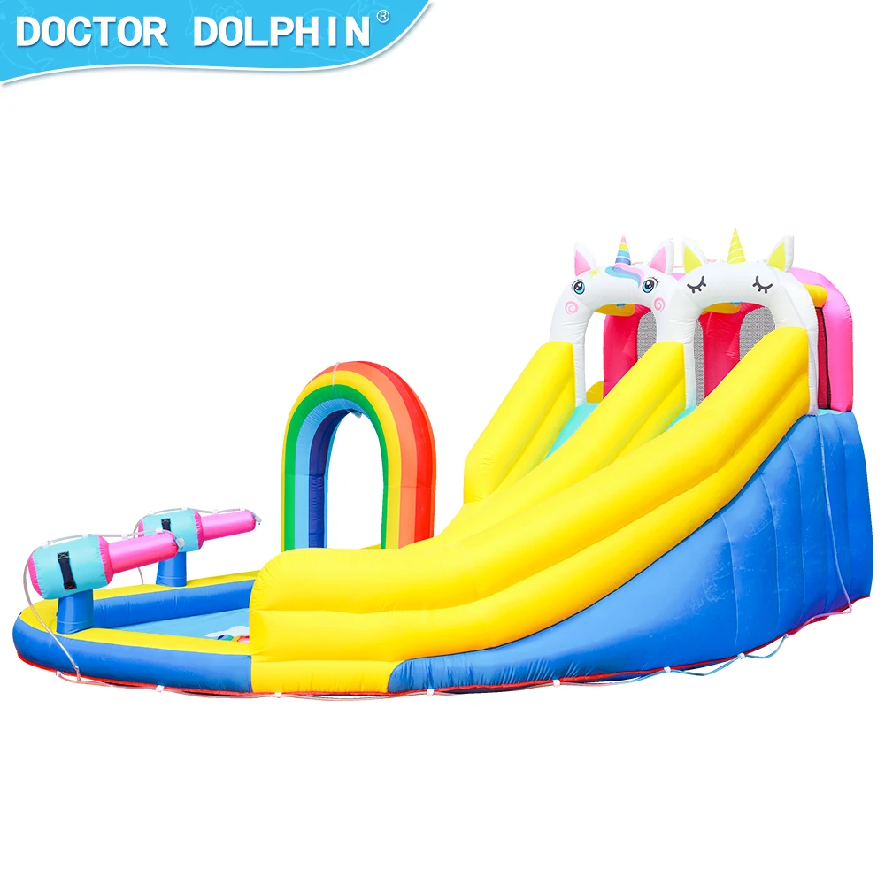Doctor Dolphin Special Colorful Large Pool Inflatable Bounce House Water Slide Jumping Castle For Kids