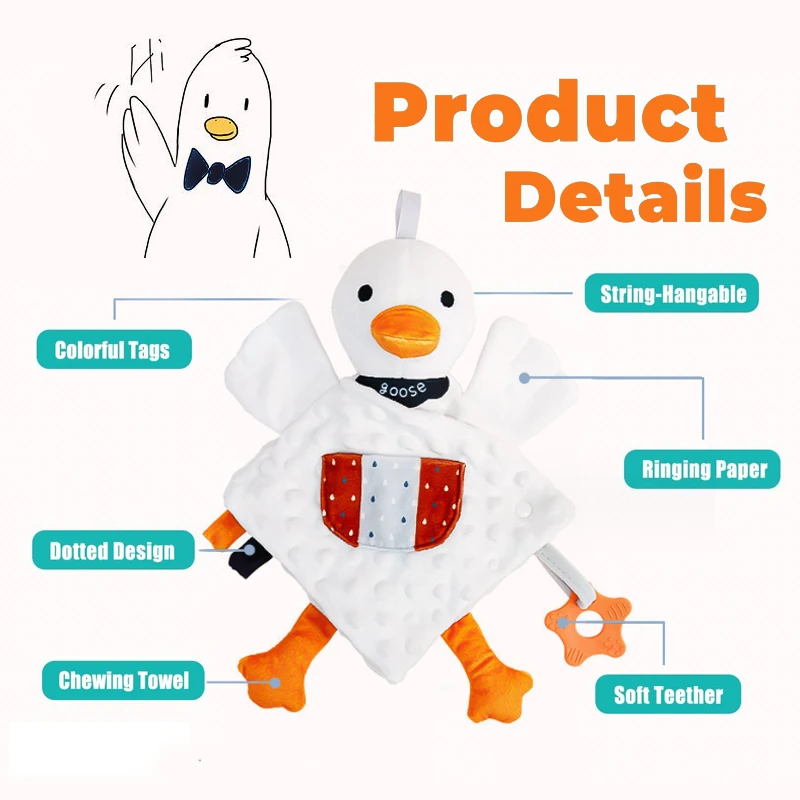 Wholesales Newborns Organic Cotton Baby soft book Teething Cloths Comforter Towel Stuffed Duck Soothing Baby Security Kids Blank