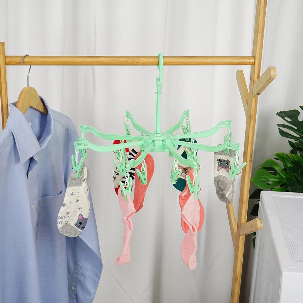 Household multifunction clip 16 clip baby drying socks hanger folding plastic clothespin drying rack