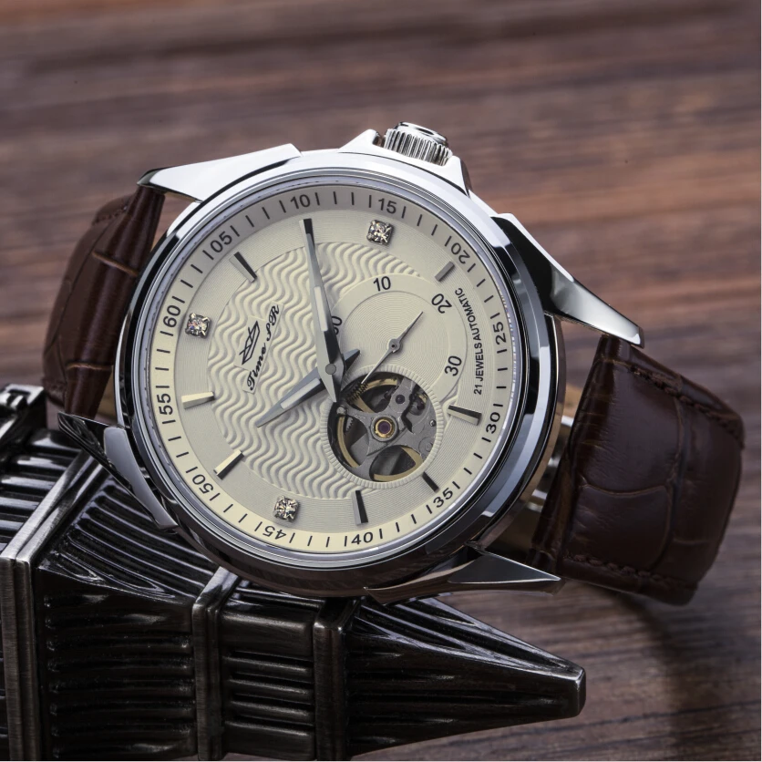Solid steel Men wrist watch Luxury Brand design with clear stones PVD plating on watch case and watch bracelet Japan Automatic