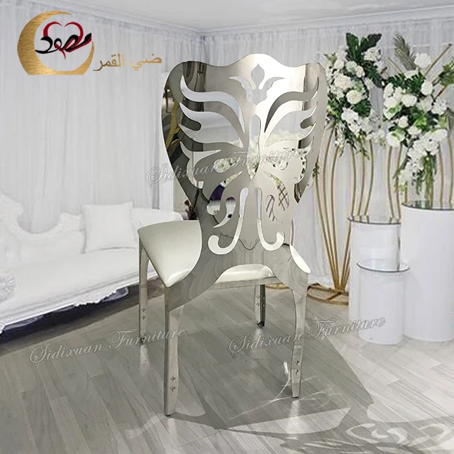 Dining furniture white PU leather cushion carving silver throne chairs