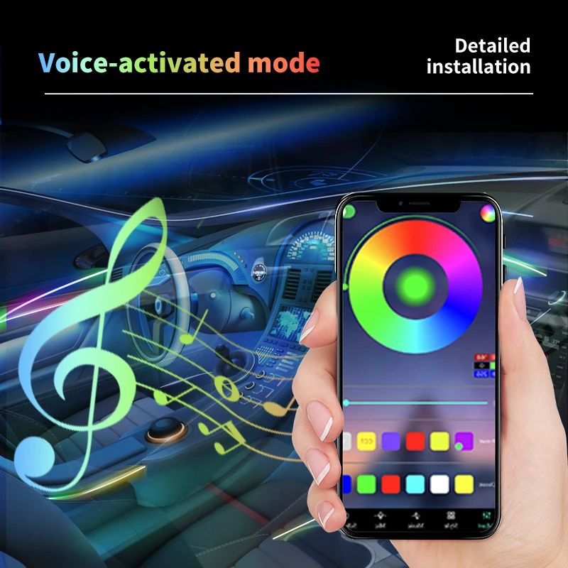 HAIZG Newest Car interior decorative led strip light 110 cm RGB Symphony App remote control USB automobile atmosphere light