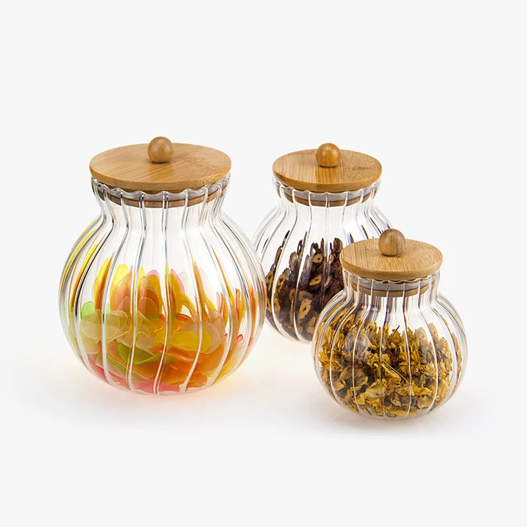 Sealed Transparent Glass Seasoning Pot with Lid Jar  Air Tight glass jar with Bamboo Lids   Storage Tank  food container