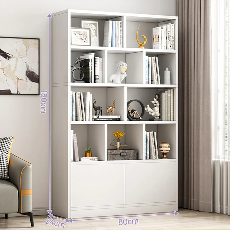 White nordic home office book display rack shelf open bookshelfs tall wooden bookcases cabinet for home