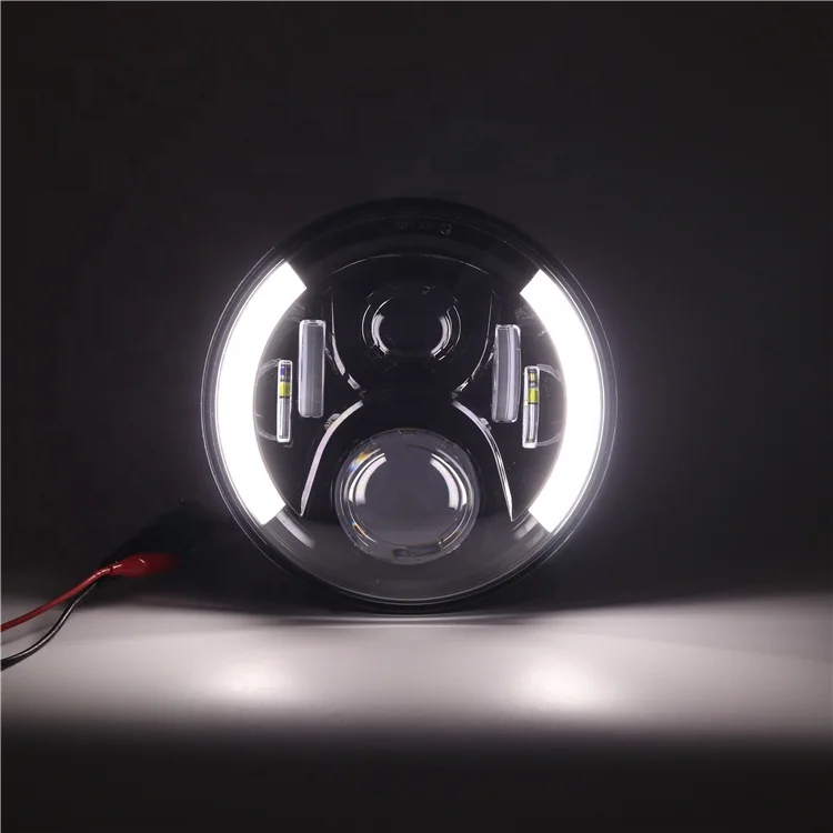 7 Inch Round LED Car Motorcycle Headlight 60W Hi/Low Beam White(Amber) DRL Halo Ring Angle Eyes for Wrangler Suzuki VAZ 2101