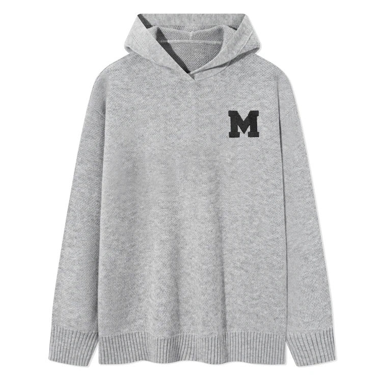 Cashmere Cardigan Hooded Knitwear Vintage Embroidery Cashmere Hoodie Custom Men Warm Casual Cashmere Knit Hoodie