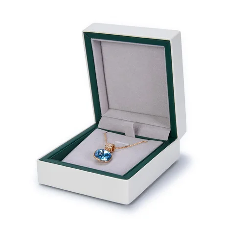 Fancy design white with green custom logo pu personalised jewellery box