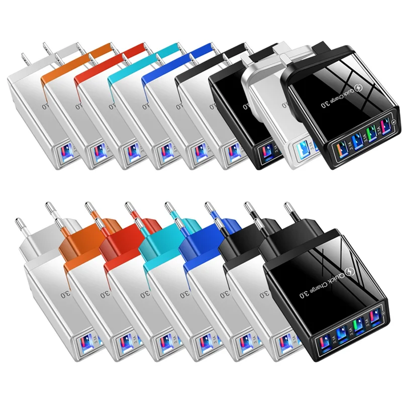 Wholesale 4 Ports Usb Wall Charger Phone Chargers Travel Power Adapter UK US EU Plug for iPhone