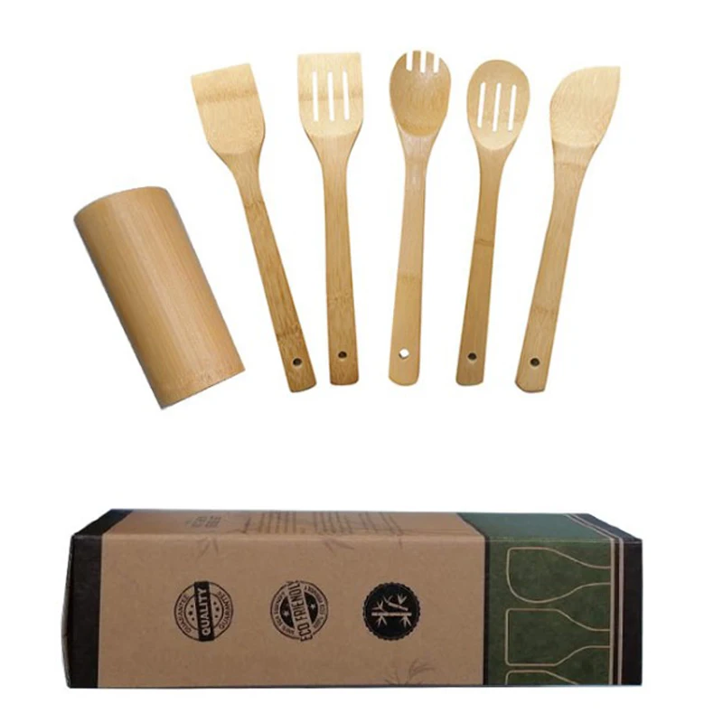 Natural Travel Wood Spatula Spoon Nonstick Kitchen Utensil Set