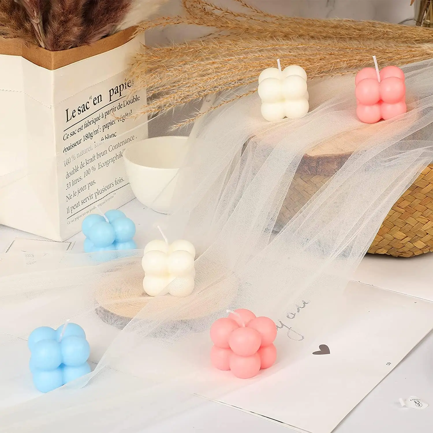 3D Bubble Candle Molds 15 Cavity Cube Silicone Molds for Candles Making Soy Wax Bubble Cake Molds for Baking