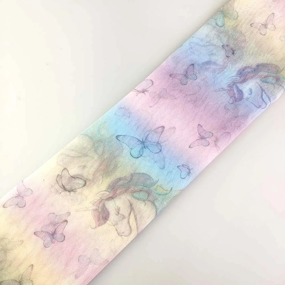 Ombre color unicorn design print fabric tulle