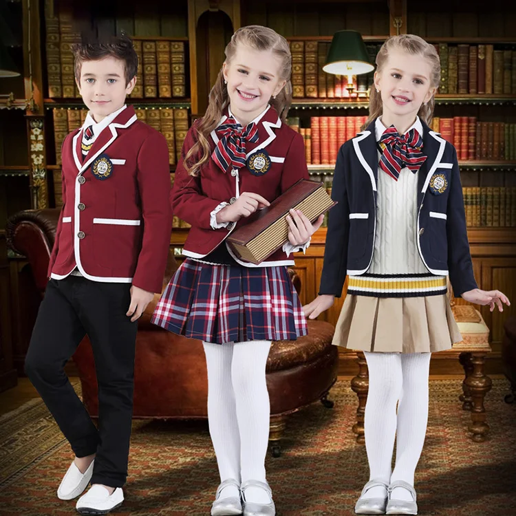 China Wholesale Manufacturer Kids Blazer School Uniform International High Primary Child School Uniform Costume 3-Piece
