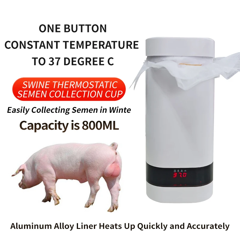 800ml Portable Pig Semen Collection Cup Stainless Steel liner 37℃ Constant Temperature Cup for Store animal Semen