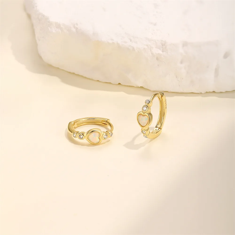 CAIOOCHE High End Luxury Vermeil 925 Sterling Silver Huggie Earrings with Opal Stone Diamonds Wedding Jewelry Hoop Earrings