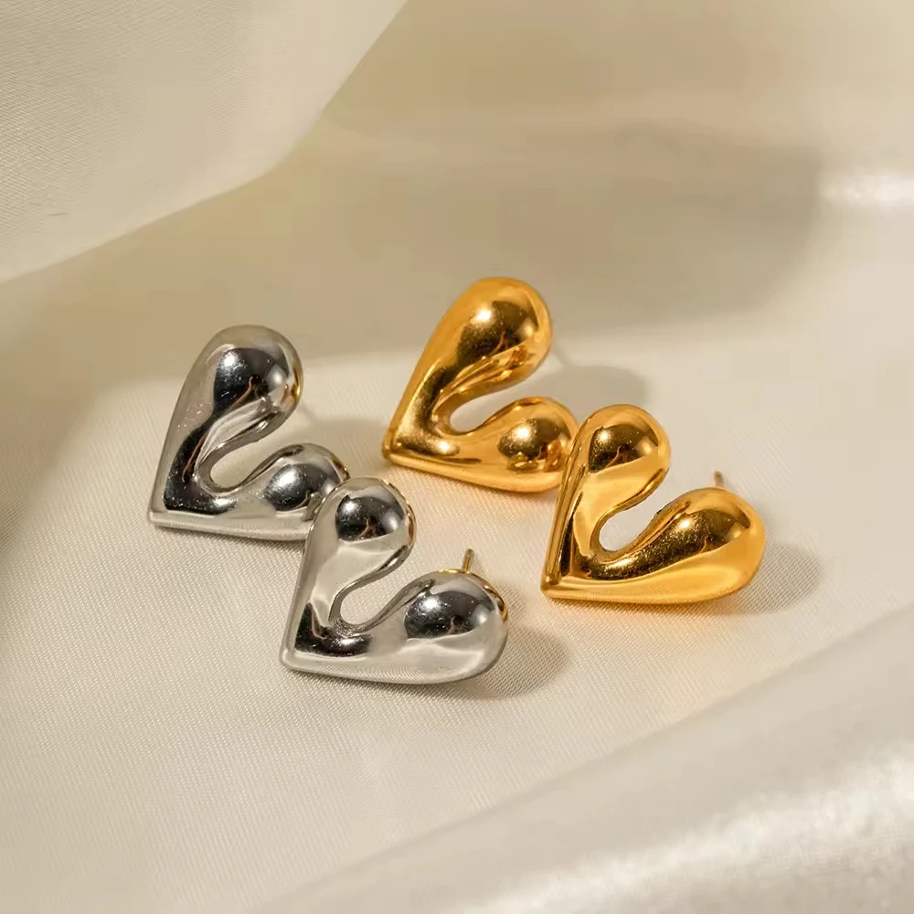 Popular 18k Gold Stainless Steel Personalized Liquid Heart-Shaped Waterproof Wholesale Earrings bijoux en acier inoxydable
