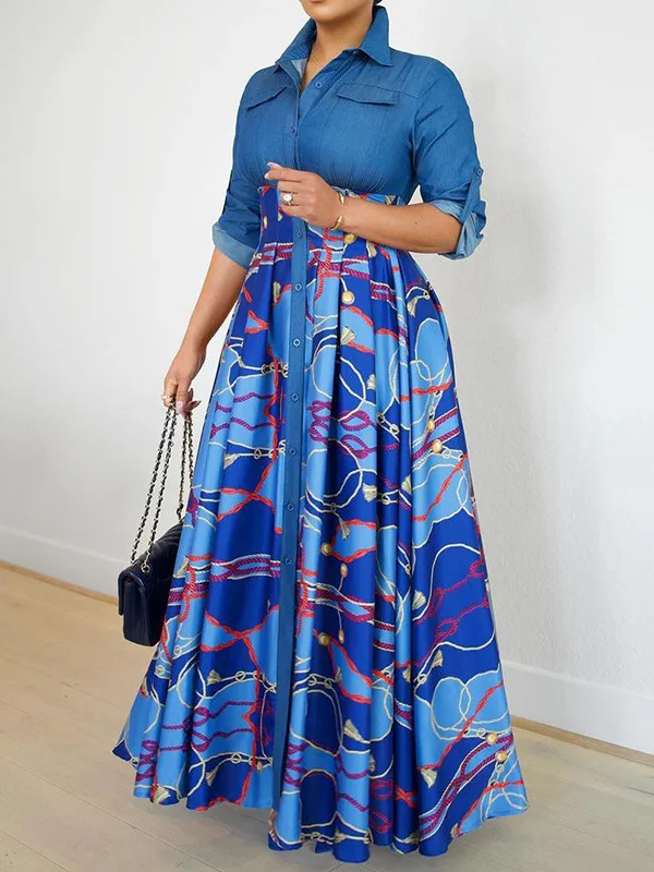 ZIYA A11L188 Factory Wholesale Print Blue Maxi Long Abya Dubai Woman Muslim Dress