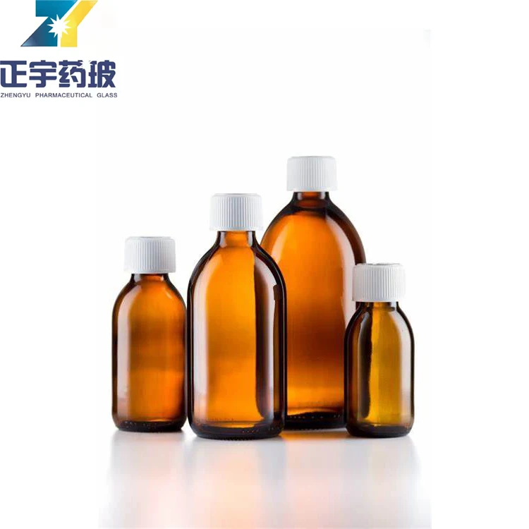 manufacturer glass bottle Amber/clear 30ml/60ml/100ml/200ml oral liquid Syrup Glass bottle with screw cap