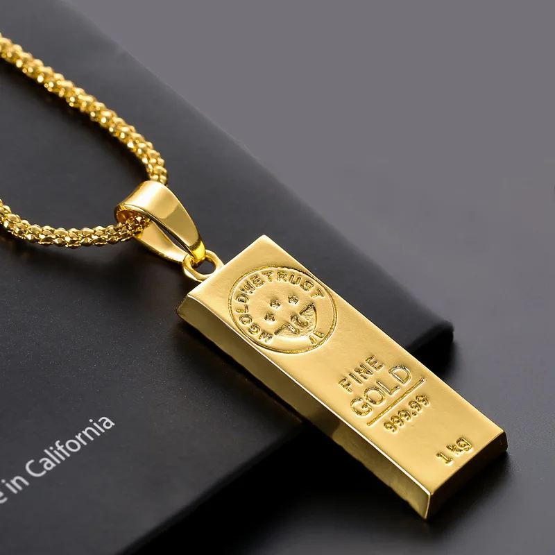 Low Moq OEM/ODM Necklace Women Luxury Imitate Gold Bar Engraved Hip Hop Men Jewelry Necklace