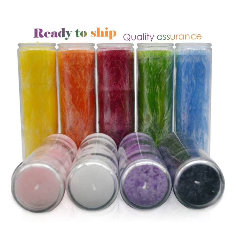 Customized 8 Inches Colors Plant Wax Church Religious Flameless Candles Glass Jar Prayer Candle