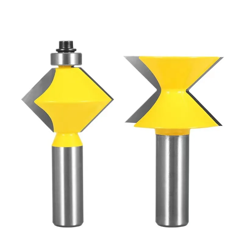 2pcs 1/2 8mm Shank 90Degree Edge Banding Router Bit Set V-Design Tongue & Groove Splicing Bits Carbide Tips Milling Cutter Wood