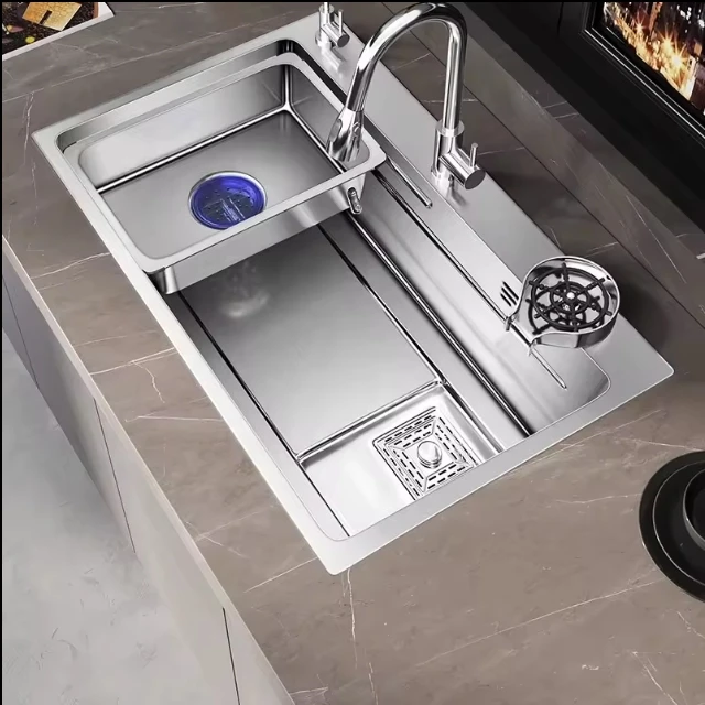 Black Silver Gun Gray High and Low Network Red Sink Handmade Large Single Kitchen Wash Basin Thickened 304 Stainless Steel